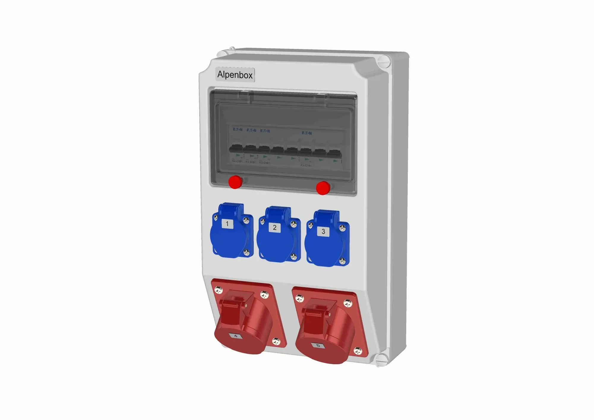 Устройство распределительное 00 3хSHUKO16А250В 2хСЕЕ16А5п с защитой, 222x369x130, настенное, пластик, IP44 AlpenBox 00-00009044