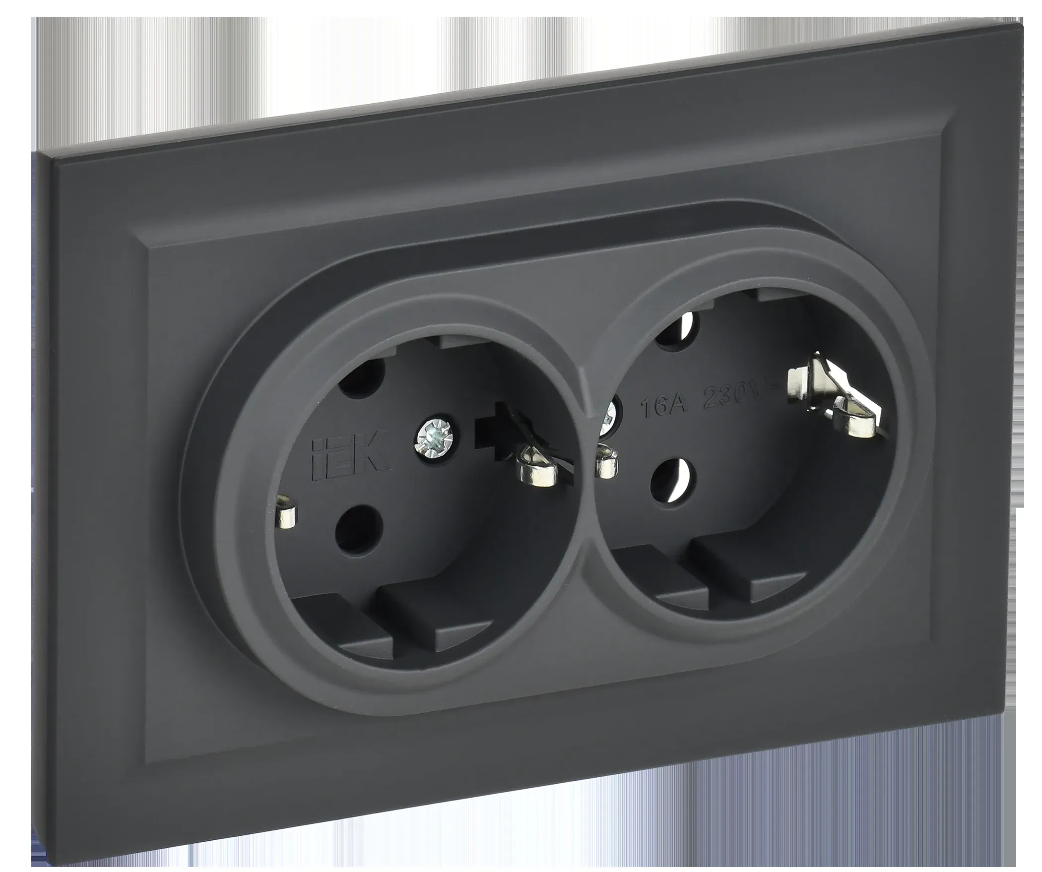 BRITE Розетка двойная с заземлением без защитных шторок 16А в сборе РС12-3-БрГ графит IEK BR-R21-16-K53-F