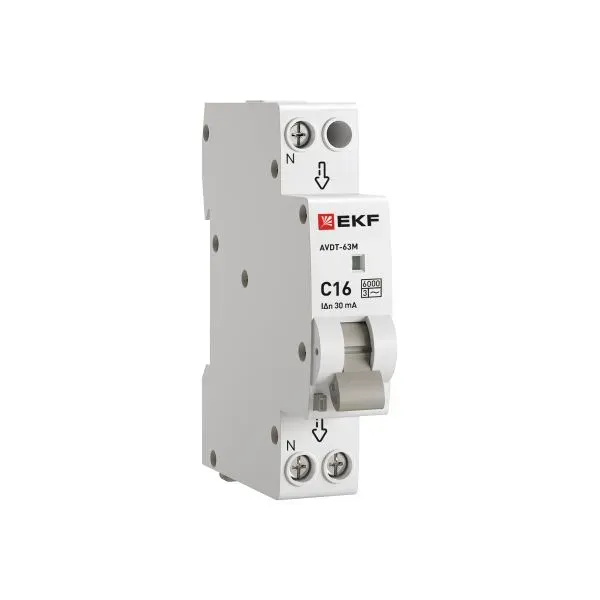 Выключатель автоматический дифференциальный авдт-63м 1п 16а 30ма с EKF DA63M-16-30