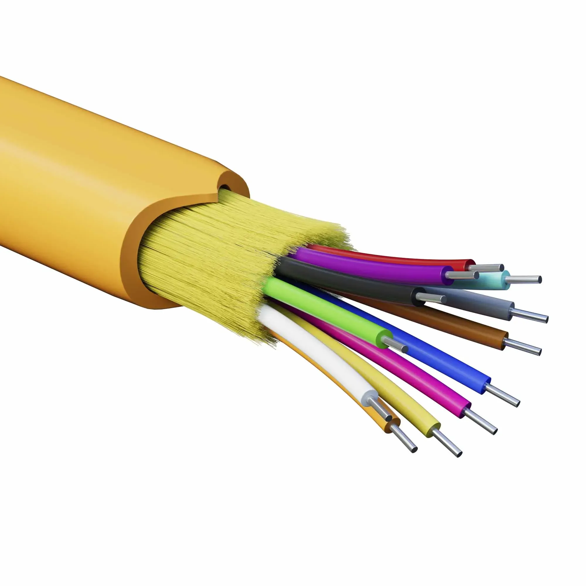 Кабель волоконно-оптический, распределительный, арамидные упрочняющие нити, для внутренней прокладки, нг(А)-HF, 12 ОВ, категорияOM2 (G.651.1) плотный буфер, 0,4 кН, барабан 2000 м