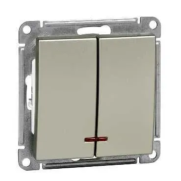 W59 Выключатель двухклавишный с подсветкой 10АХ, механизм, шампань SE (Потенциал) VS510-251-4-86
