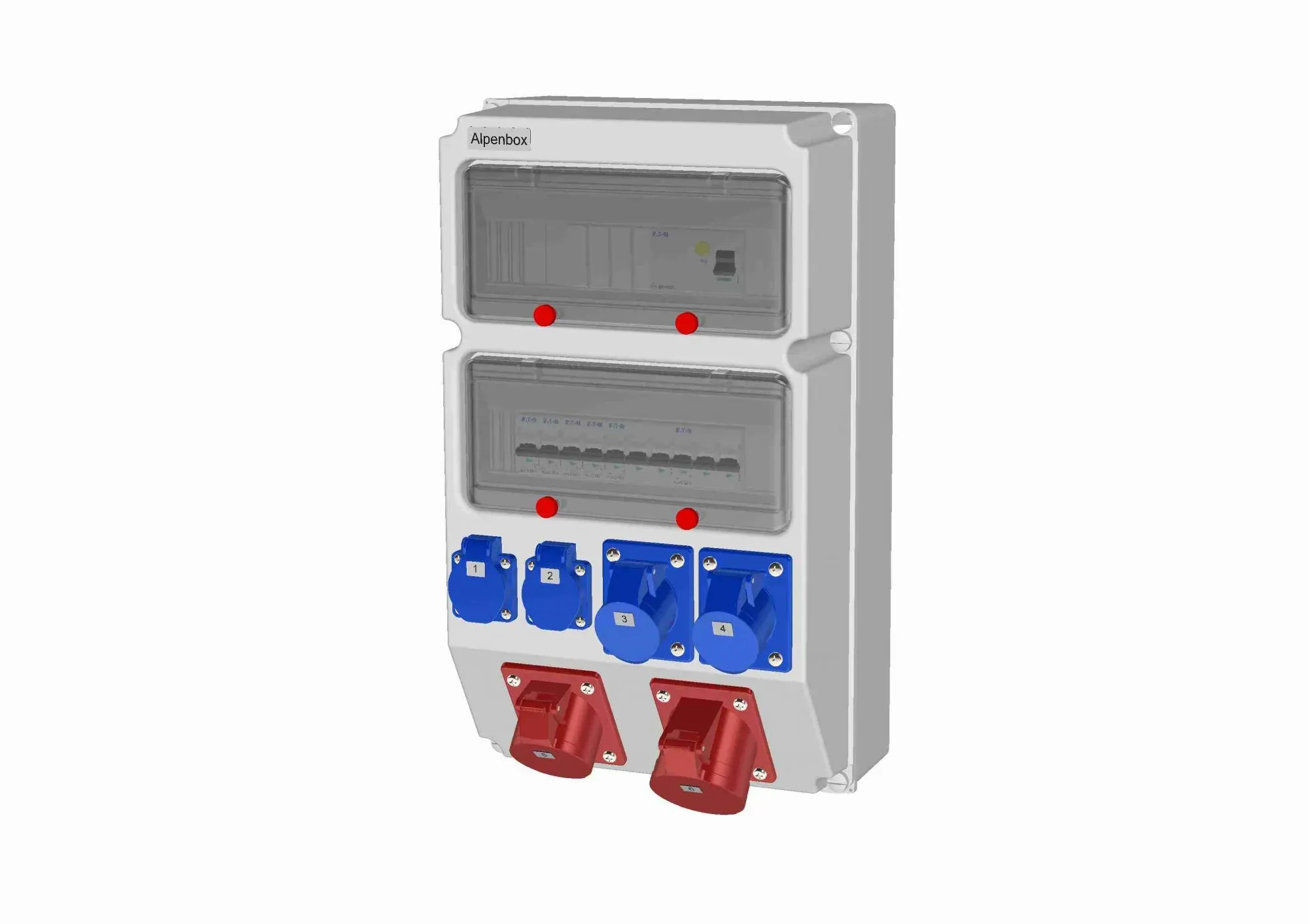 Устройство распределительное 00 4хSHUKO16А250В 2хСЕЕ16А3п 1хСЕЕ16А5п 1хСЕЕ32А5п с защитой, вход УЗО, 297x504x177, настенное, пластик, IP44 AlpenBox 00-00031731