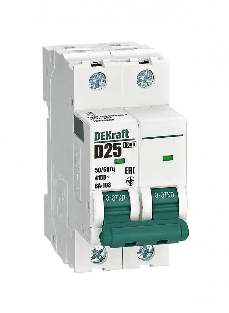 Выключатель автоматический 2Р 25А х-ка D ВА-103 6кА SE (Dekraft) 12355DEK