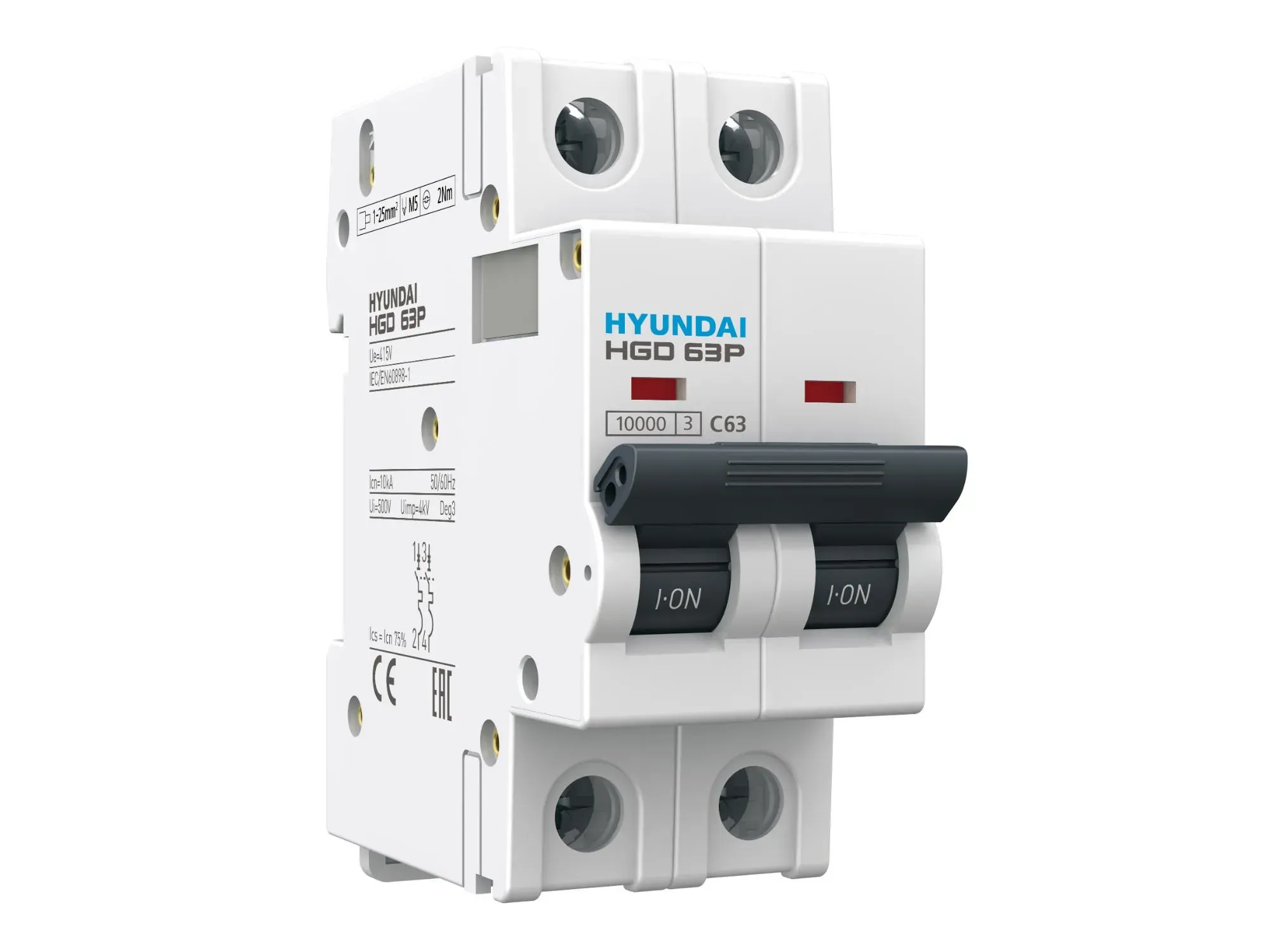 Выключатель автоматический модульный 1п+n 25а d 10ка standard hgd HD HYUNDAI ELECTRIC HGD63P1NMDS0000C00025_C