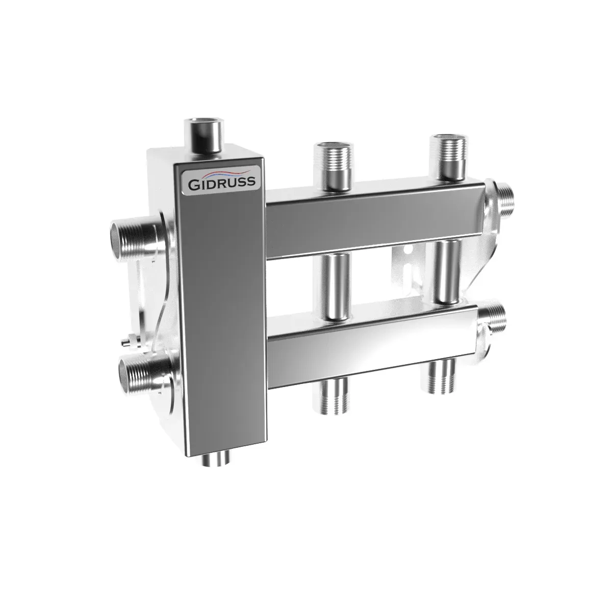 Коллектор с гидрострелкой BMSS-40-3DU на 3 контура G 3/4', до 40 кВт, подключение термодатчика, нерж сталь Gidruss BM 40A10 20
