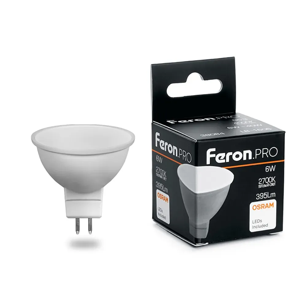 Лампа светодиодная LED 6вт 230в GU5.3 теплый Feron.PRO FERON 38083