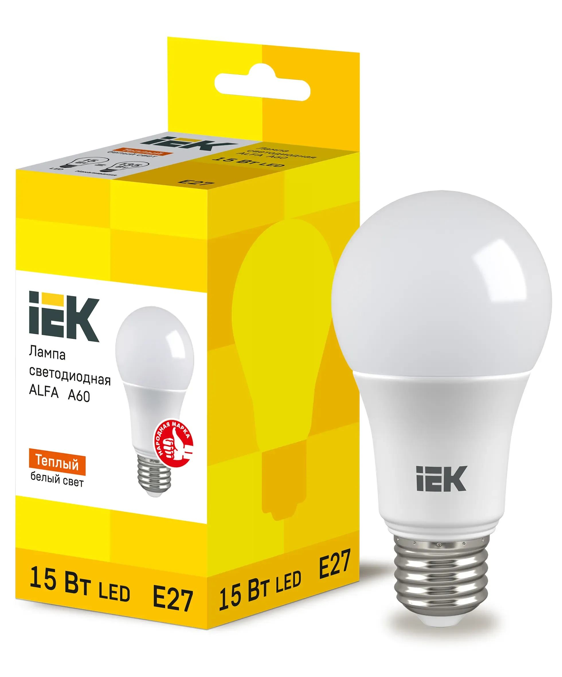 Лампа LED ALFA A60 груша 15Вт 230В 3000К E27 (6шт) IEK IEK LLA-A60-15-230-30-E27-6