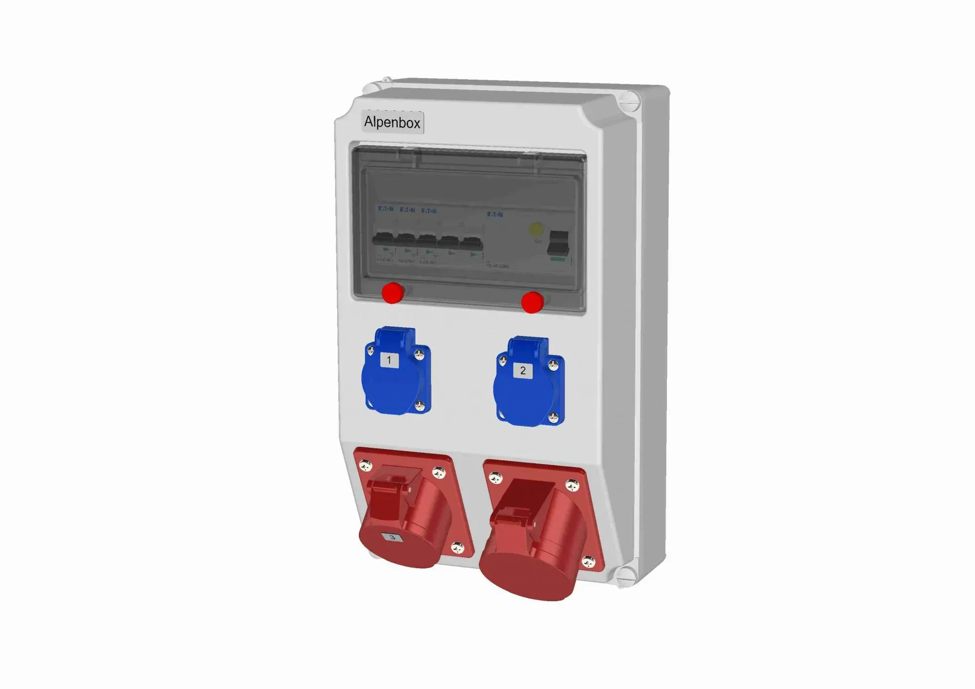 Устройство распределительное 00 2хSHUKO16А250В 1хСЕЕ16А5п 1хСЕЕ32А5п с защитой, вход УЗО, 222x369x130, настенное, пластик, IP44 AlpenBox 00-00012545