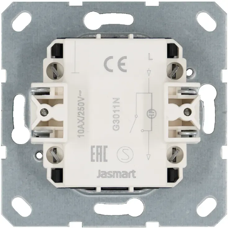 Выключатель одноклавишный со светодиодом 10A 250V~ с накладкой, цвет черный матовый (soft touch) Jasmart G3011NPB