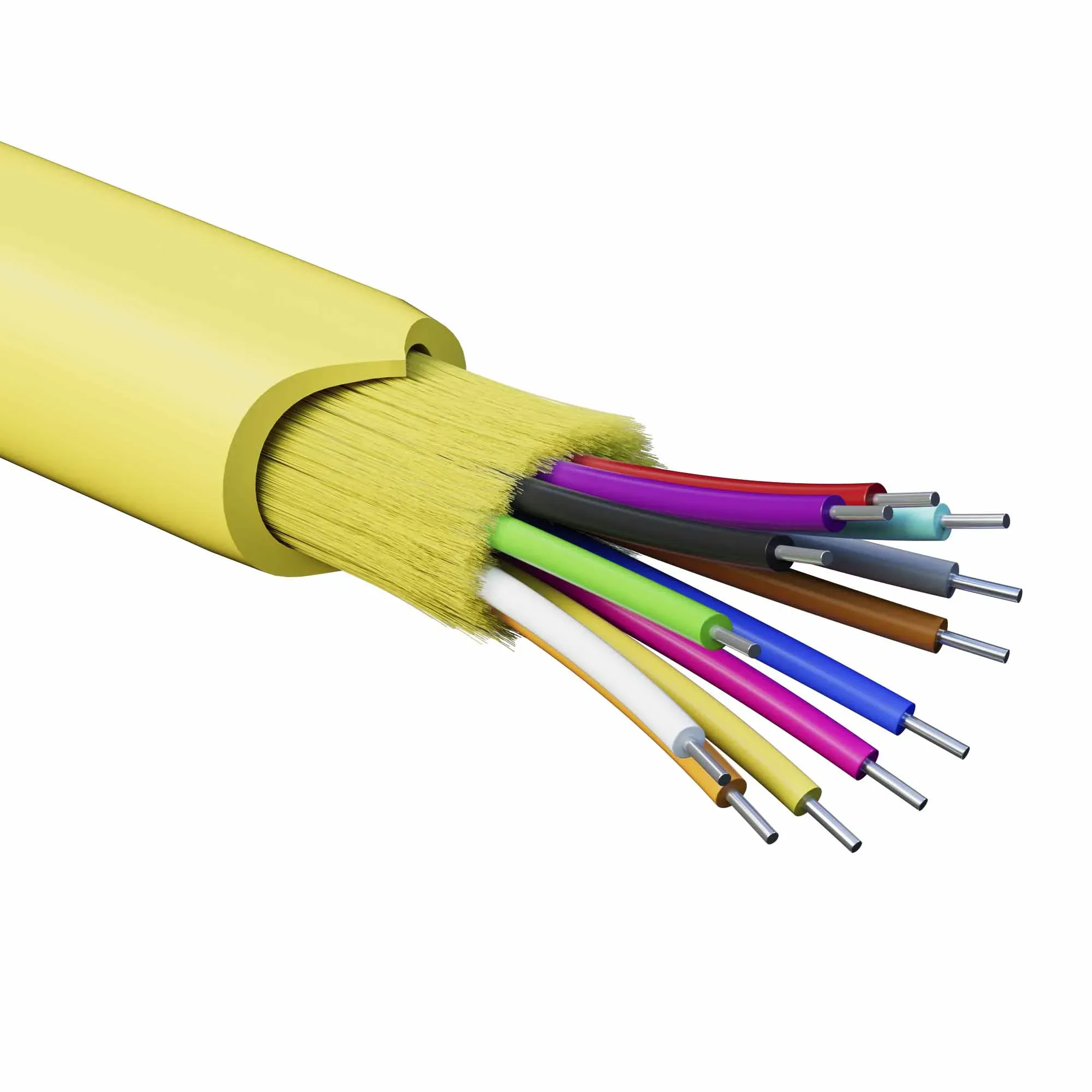 Кабель волоконно-оптический, распределительный, арамидные упрочняющие нити, для внутренней прокладки, нг(А)-HF, 12 ОВ, категорияOS2 (G.652.D) плотный буфер, 0,4 кН, барабан 2000 м