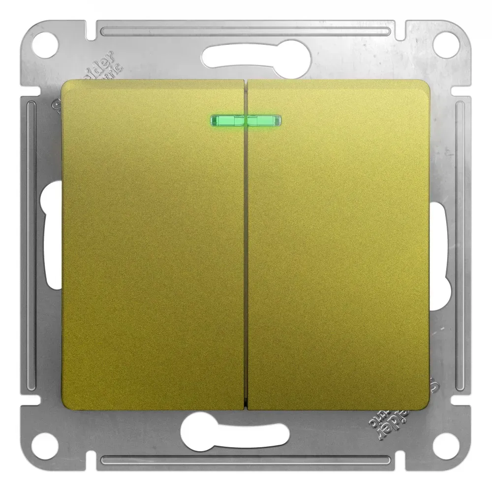 GLOSSA выключатель 2-клавишный с подсветкой сх.5а фисташковый SE (Потенциал) GSL001053