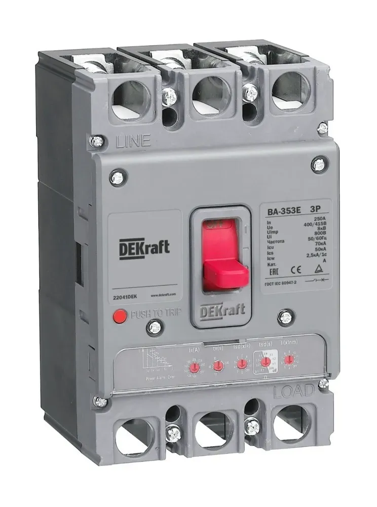 Силовой автоматический выключатель с электронным расцепителем 3P 63А 70кА ВА-353E SE (Dekraft) 22657DEK