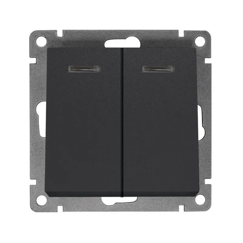 Выключатель двухклавишный с подсветкой серия Афина, с/у, 10А, 220В, графит (еврослот) Универсал A0123-Gr