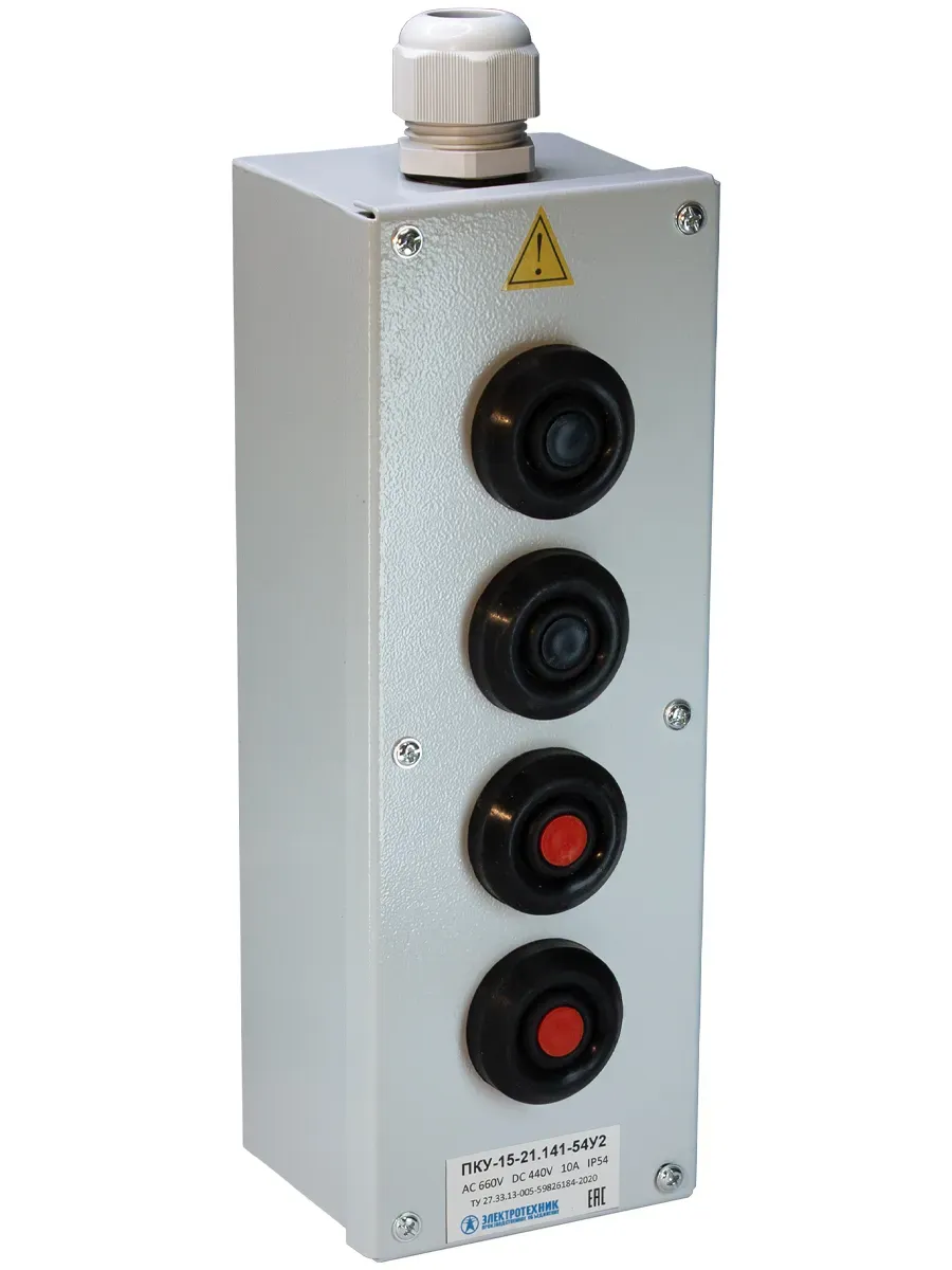 Пост управления ПКУ-15-21.141-54У2 (2хКЕ081/2(1з+1р) черная + 2хКЕ081/2(1з+1р) красная + PG-21) Электротехник ET008530