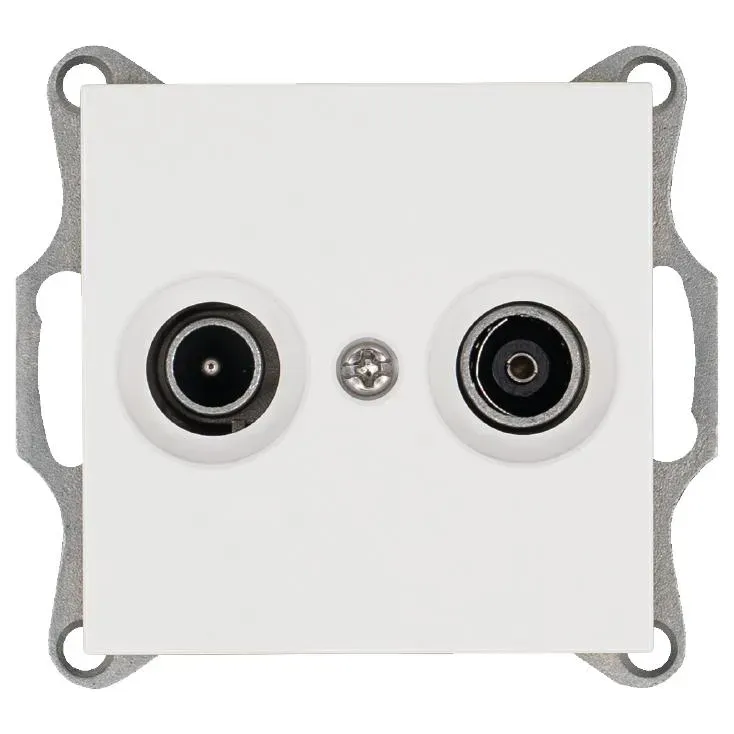 Розетка TV+FM9.5 мм проходная с накладкой, цвет белый глянцевый Jasmart G6205W