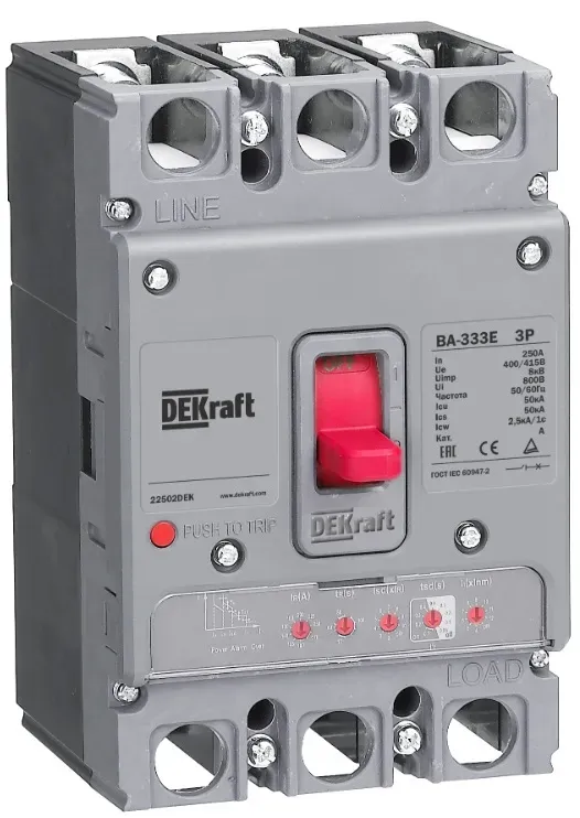 Выключатель автоматический силовой трехполюсный с электронным расцепителем 250А 50кА ВА-333E SE (Dekraft) 22502DEK