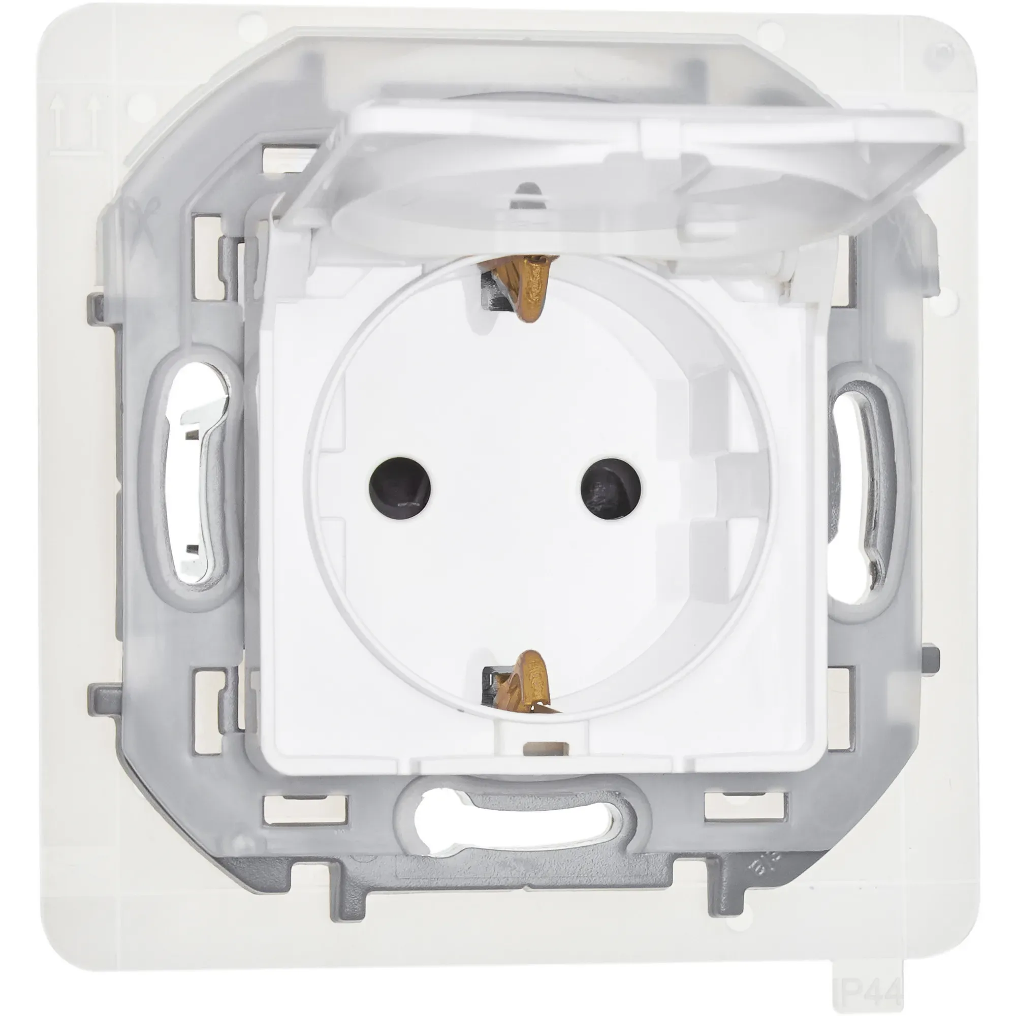 Розетка 2К+З IP 44 с откидной крышкой и шторками немецкий стандарт 16 А 250 В~ INSPIRIA белый LEGRAND 673740