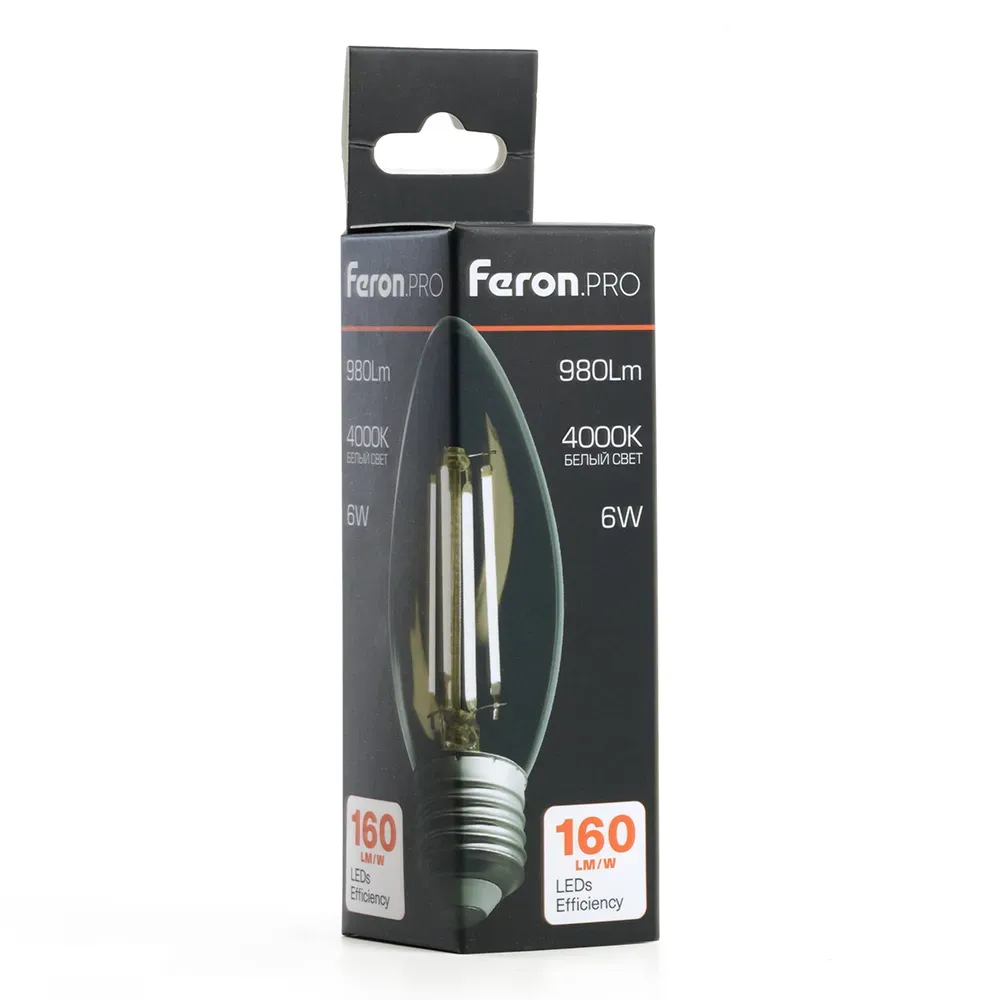 Лампа светодиодная LED 6вт Е27 теплый свеча FILAMENT Feron.PRO