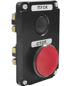 Пост управления ПКЕ 122-2 У2, 10А, 660В, 2 элемента, чёрный цилиндр и красный гриб, в нишу, IP54 Электротехник ET519061