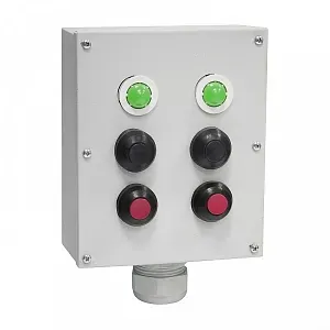 Пост управления ПКУ-15-21.231-54У2 (1хСКЛ11 зелёная, 220В + 2хВК30-10-11110-54(1з+1р) черная + 2хВК30-10-11110-54(1з+1р) красная + 1хПЕ081/1(2з) переключатель на 3 положения + PG-36) Электротехник ET012688