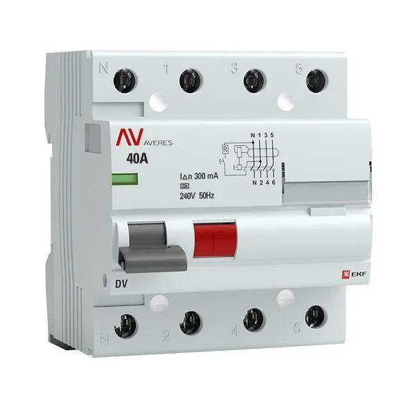 Устройство защитного отключения DV 4P 40А/300мА (A) AVERES EKF rccb-4-40-300-a-av