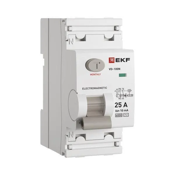 Выключатель дифференциального тока ВД-100N  2P 25А 10мА тип AC эл-мех 6кА PROXIMA EKF EKF E1026M2510