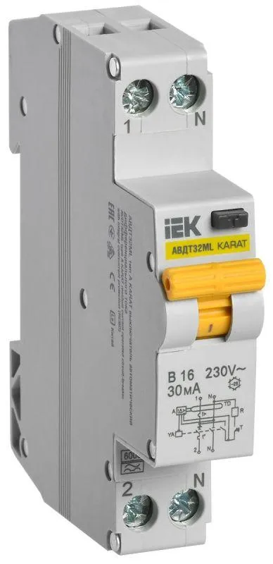 Выкл. авт. диф. тока авдт32ml тип a в16 30ма karat IEK MVD12-1-016-B-030-A
