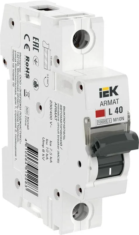 Armat выключатель автоматический однополюсный m10n l 40а IEK AR-M10N-1-L040