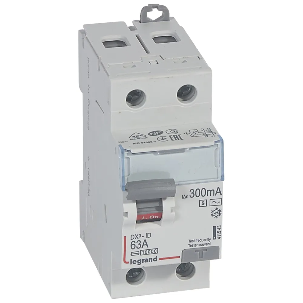 Выключатель дифференциального тока (УЗО) DX3 2П 63А 300мА-АC-S LEGRAND 411543