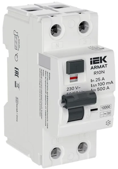 ARMAT Выключатель дифференциального тока R10N 2P 25А 100мА тип B IEK IEK AR-R10N-2-025B100