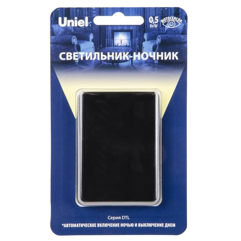 Светильник-ночник- Прямоугольник DTL-320 С фотосенсором (день-ночь) Черный ТМ Uniel UL-00007222