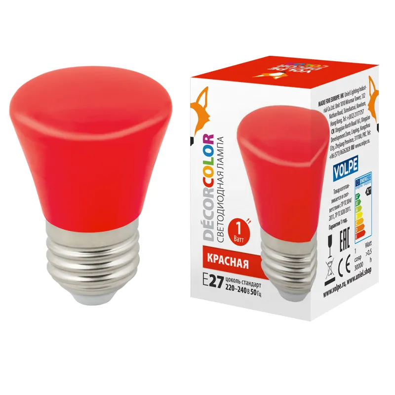 Лампа декоративная светодиодная led-d45-1w/red/e27/fr/с bell форма колокольчик матовая цвет красный картон тм volpe UNIEL UL-00005638