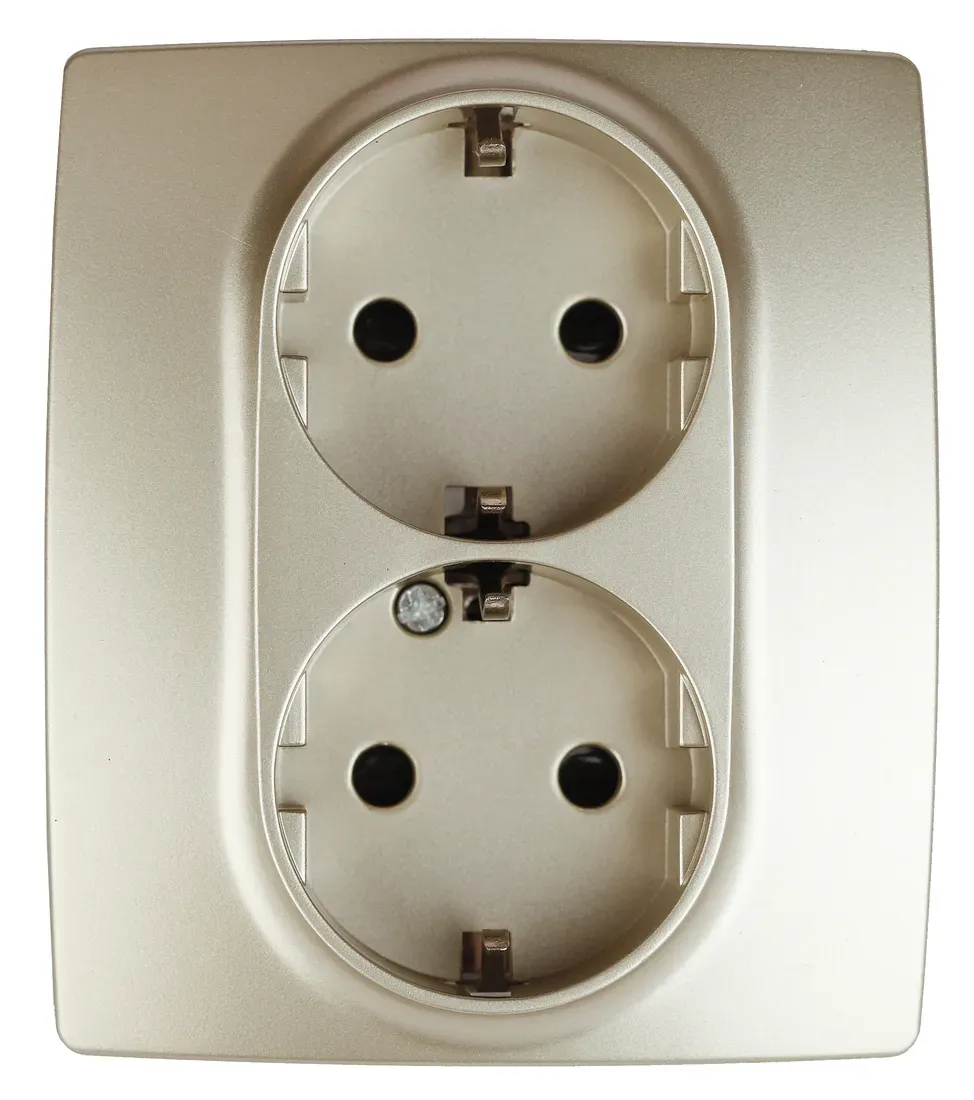 Розетка 2X2P+E Schuko со шторками, 16A-250В, Эра12, шампань, 12-2104-04 б0014702