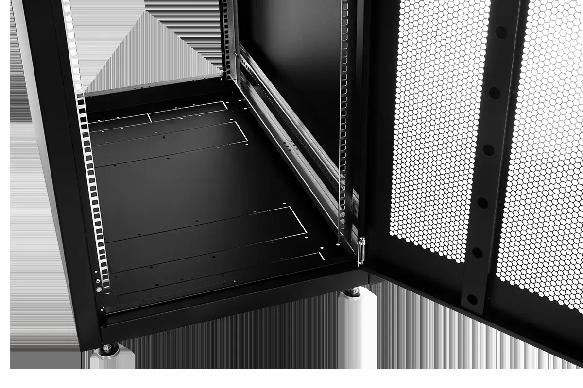 Шкаф 19'' телеком напольный эконом 48u (600 х 800) дверь перфорированная 2 шт., чёрный ЦМО ШТК-Э-48.6.8-44АА-9005