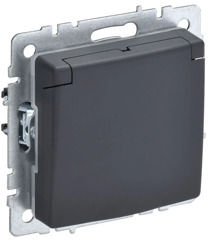 BRITE Розетка с заземлением с защитными шторками и крышкой 16А IP20 РСбш10-3-БрГ графит IEK BR-R16-16-K53