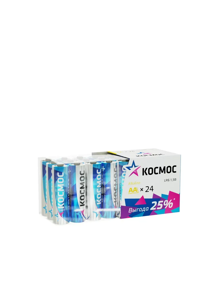 Батарейка  LR6 AA, Alkaline 1.5В, 24 шт/уп, КОСМОС KOCLR6_24BOX