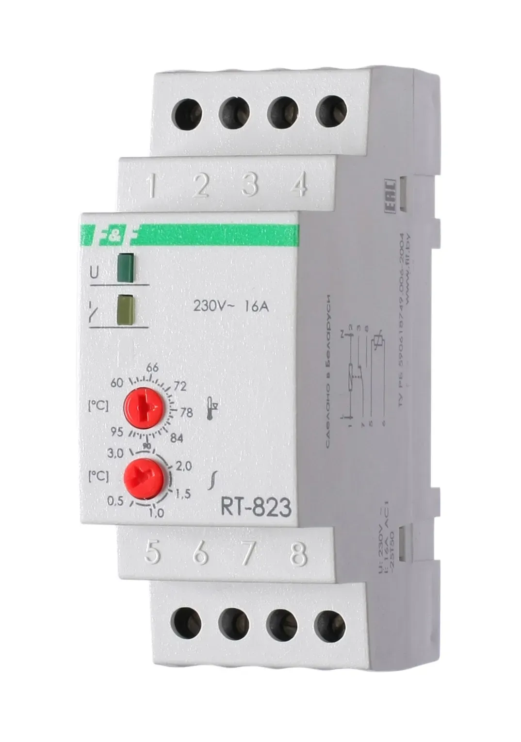Терморегулятор RT-823 (+60°C-+95°C) на шину DIN, с датчиком RT823 на проводе, 16А ДЕВИ 140R1083R