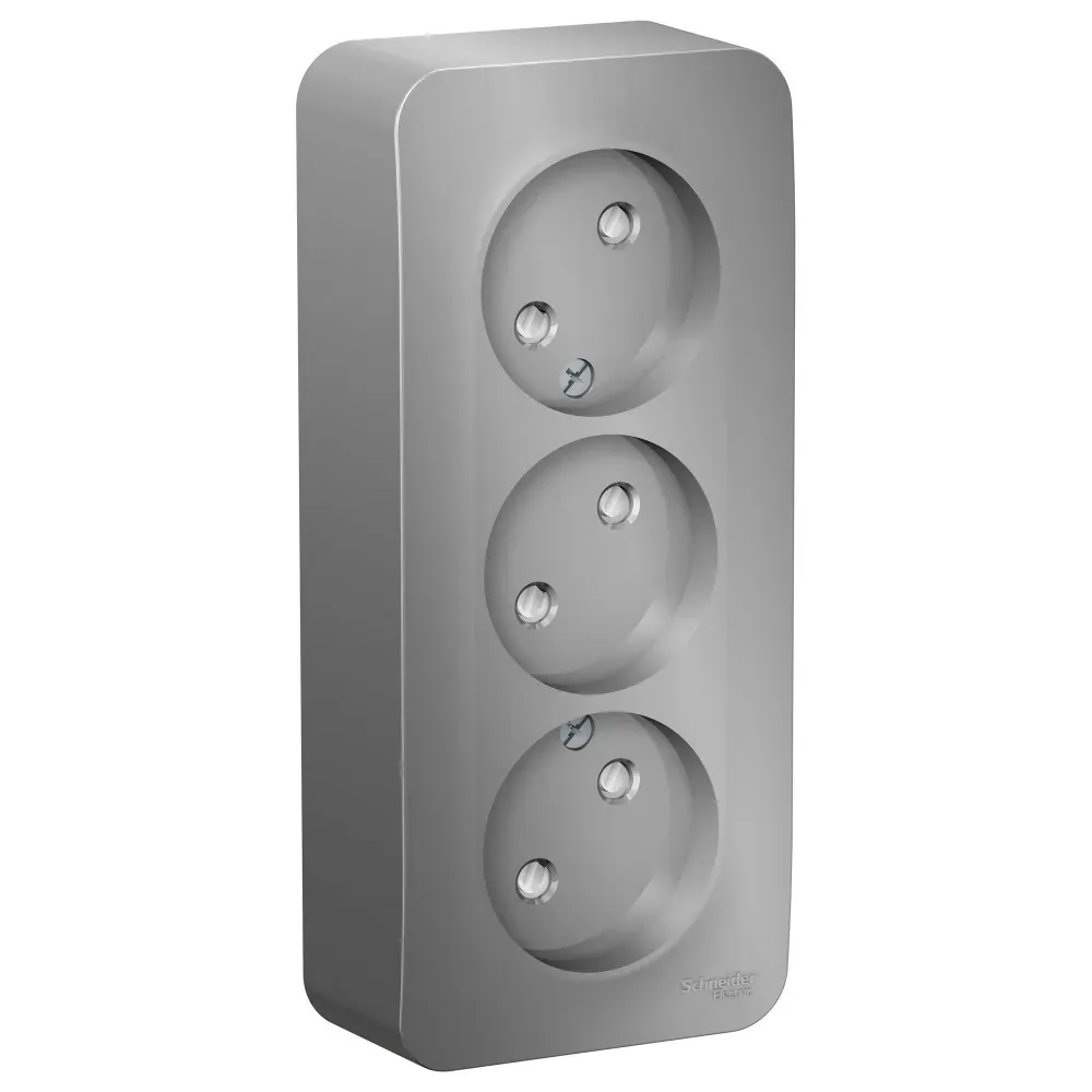 Розетка BLANCA наружная трехпостовая, без заземления, со шторками, с изолирующей пластиной, 16А, 250В, алюминий SE (Потенциал) BLNRA001313