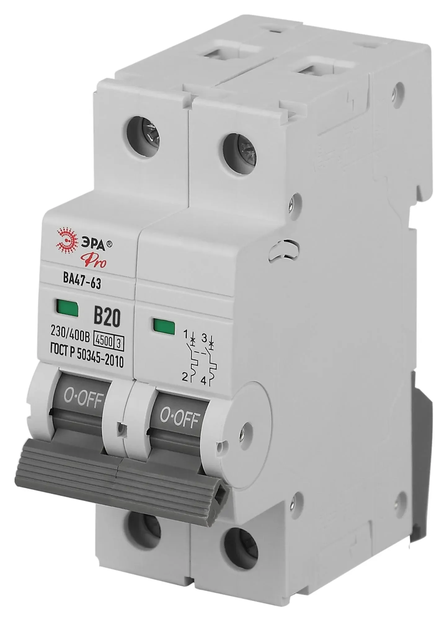 Выключатель автоматический ва47-63 2p 20а кривая b 4,5ка pro va63-2p20b4.5 эра ЭРА Б0059380