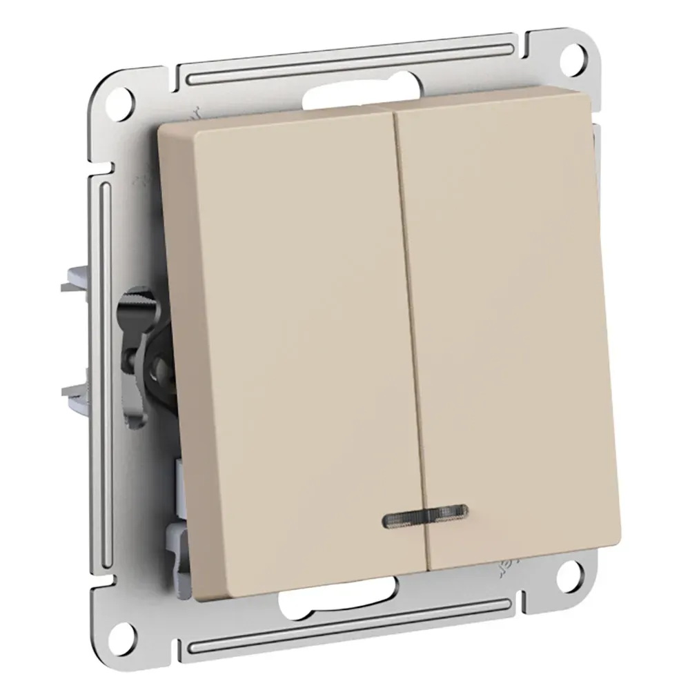 ATLASDESIGN выключатель двухклавишный с подсветкой, сх.5а, 10АХ, мех., ПЕСОЧНЫЙ SE (Потенциал) ATN001253