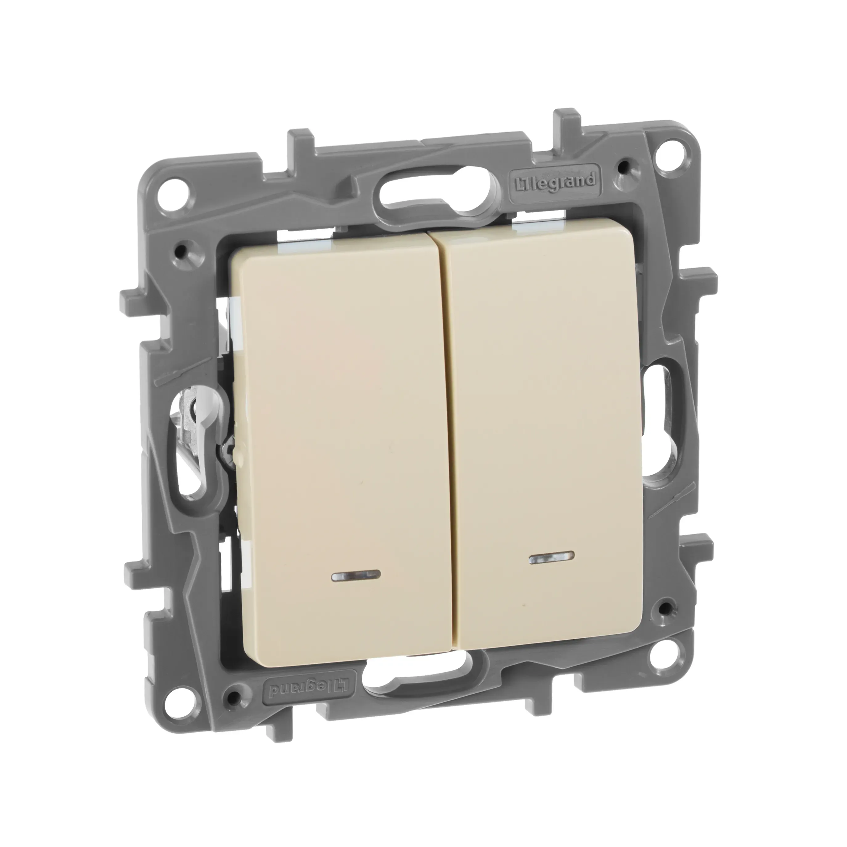 ETIKA Выключатель двухклавишный с подсветкой слоновая кость безвинтовые зажимы 10АХ LEGRAND 672304