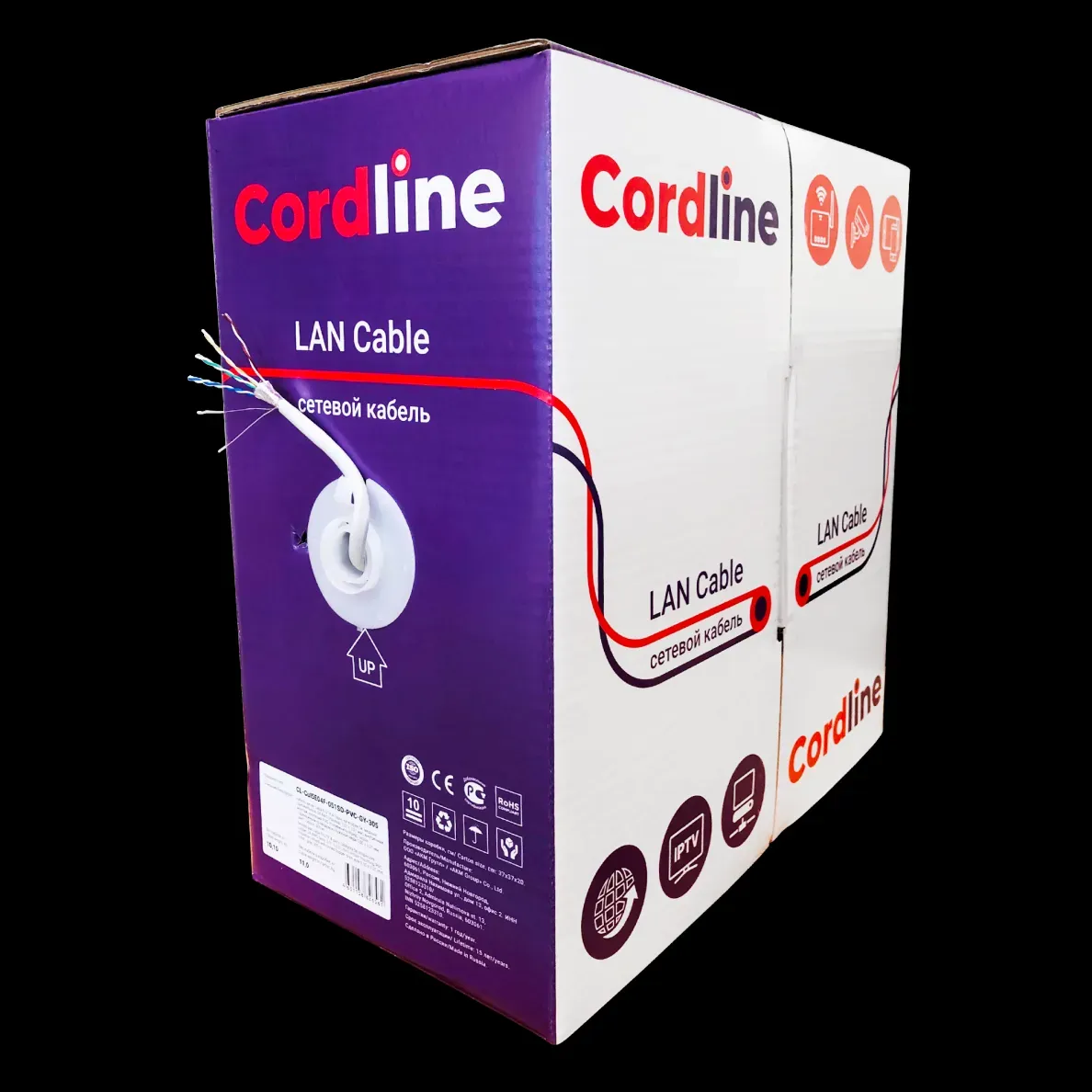 Витая пара СORDLINE U/UTP 4 пары 5e Сu 24A G(0,51мм) вн.LSZH орн.305м Cordline ут-00000440