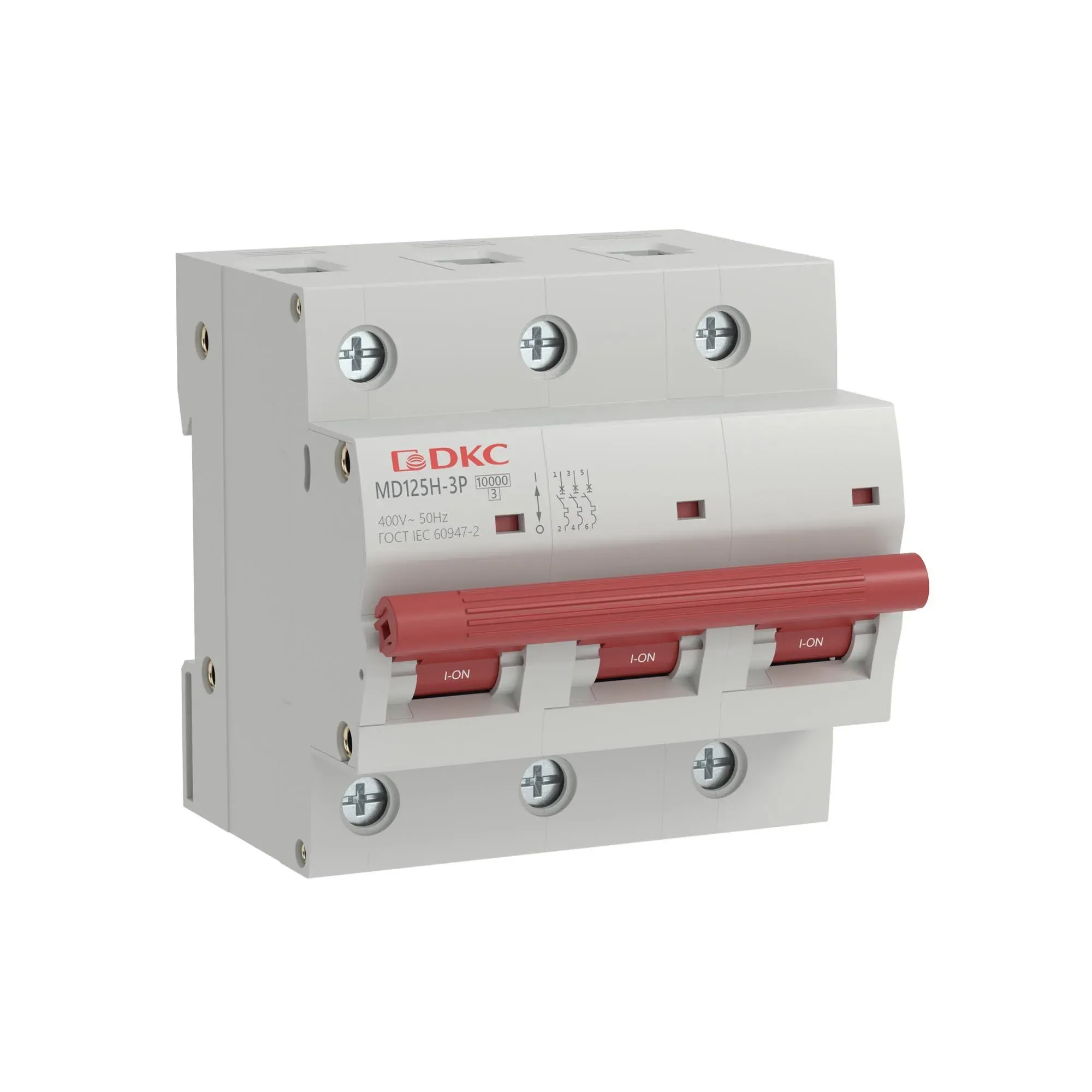 Выключатель автоматический модульный yon max типа md125h, 10ка, 3 полюса, хар-ка c, 63а ДКС MD125H-3PC63