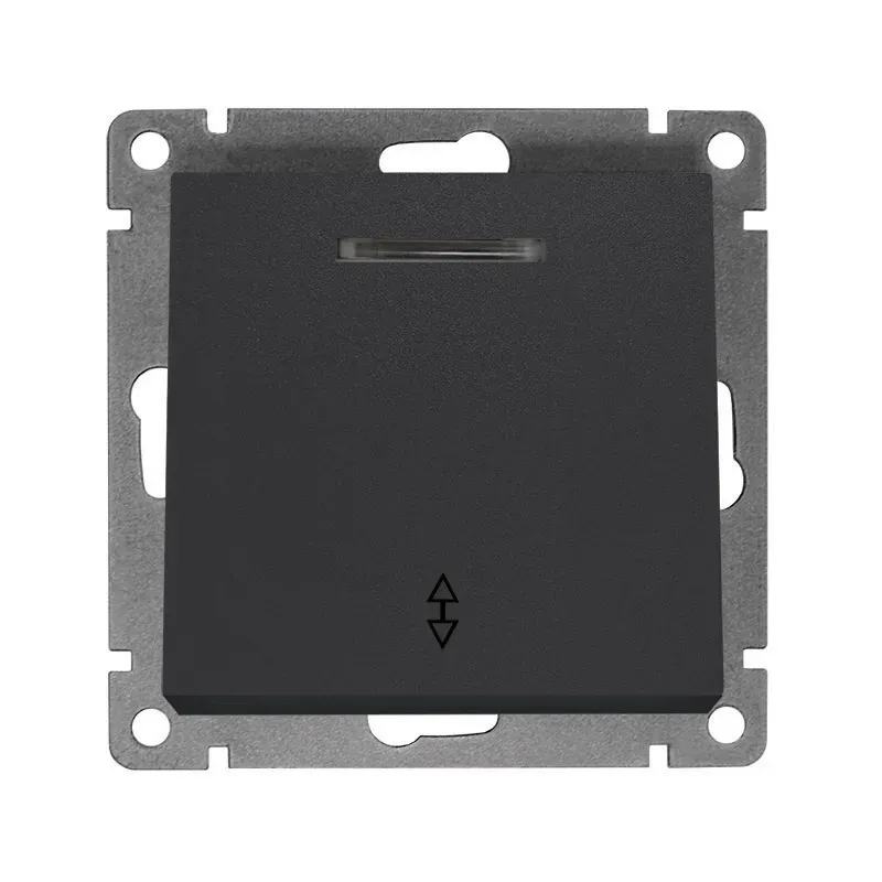 Выключатель одноклавишный проходной с подсветкой серия Афина, с/у, 10А, 220В, графит (еврослот) Универсал A0125-Gr