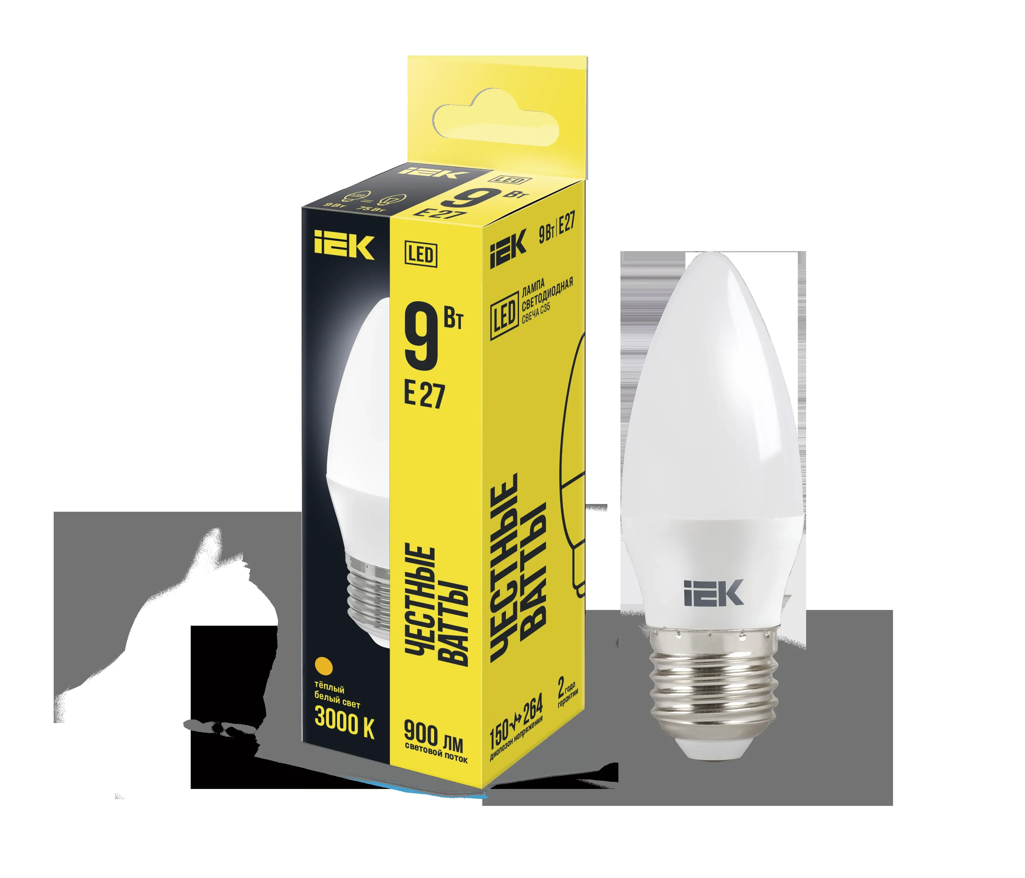 Лампа светодиодная c35 свеча 9вт 230в 3000к e27 iek IEK LLE-C35-9-230-30-E27
