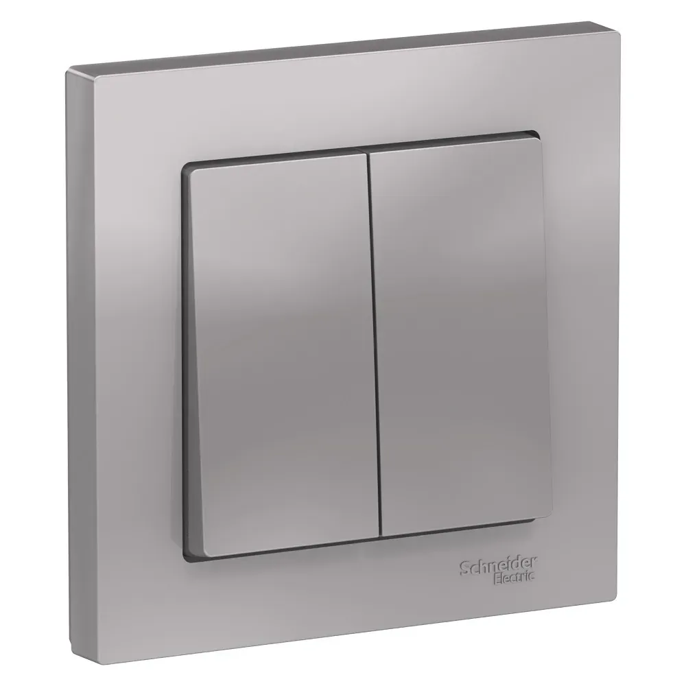 Выключатель двухклавишный ATLASDESIGN схема 5 10АХ в сборе алюминий SE (Потенциал) ATN000352