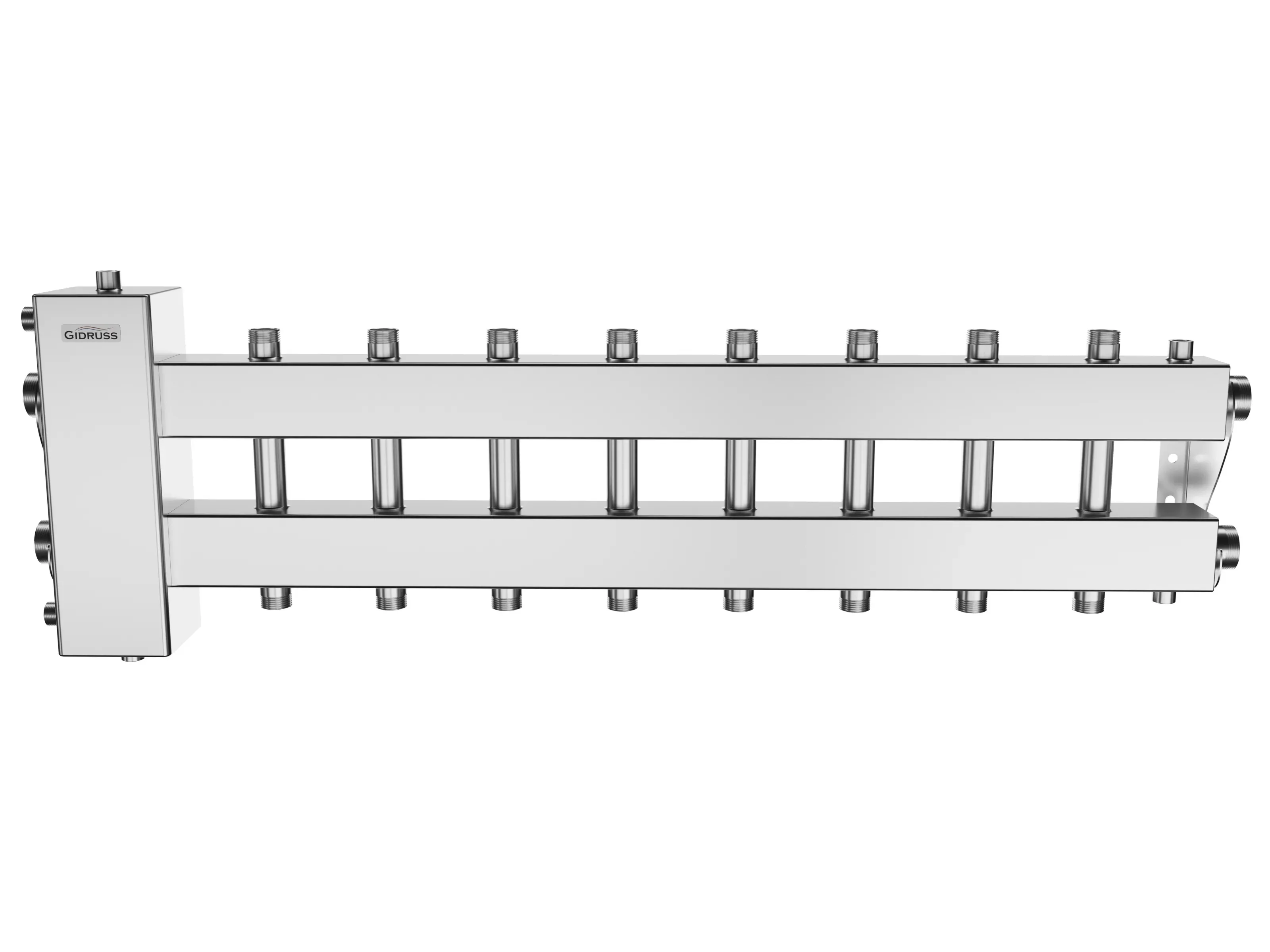 Коллектор с гидрострелкой BMSS-150-9DU на 8 контуров G 1', 1 боковой контур G 1 1/2 'до 150 кВт, нерж сталь Gidruss BM 15A70 24
