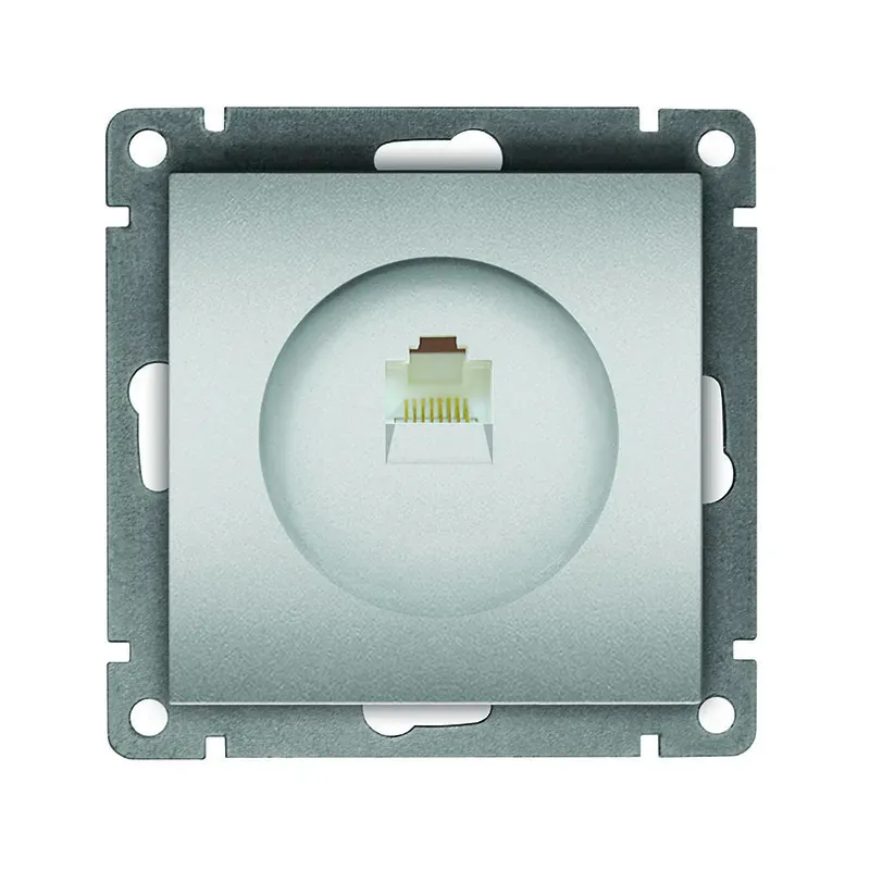 Розетка компьютерная одноместная серия Афина, с/у, 1А, RJ45, серебро (еврослот) Универсал A0051-S