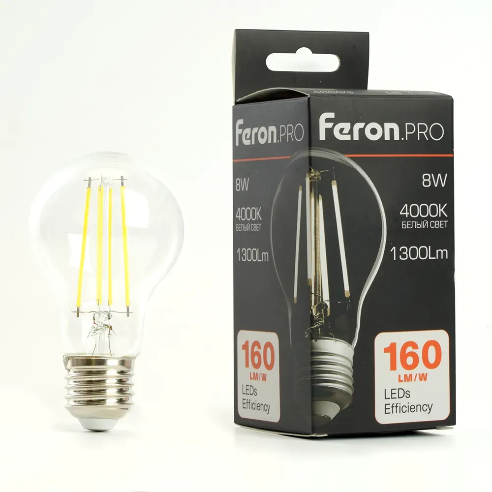 Лампа светодиодная LED 8вт Е27 белый FILAMENT Feron.PRO