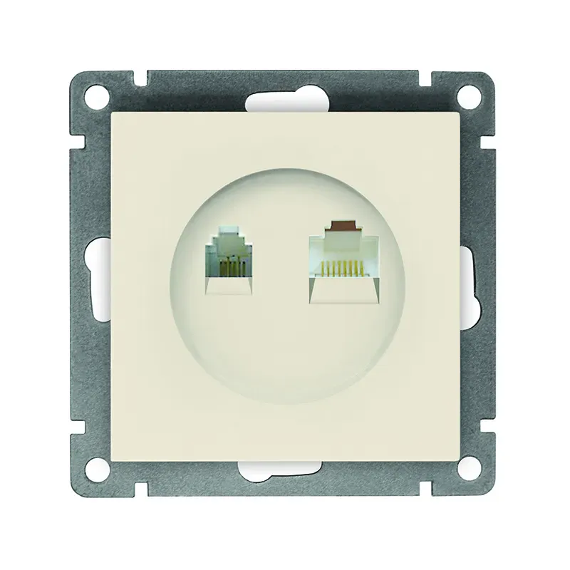 Розетка компьютерная+телефонная серия Афина, с/у, 1А, RJ45, RJ12, слоновая кость (ivory) (еврослот) Универсал A0052-I